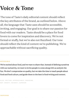 examples from the taste brand guidelines