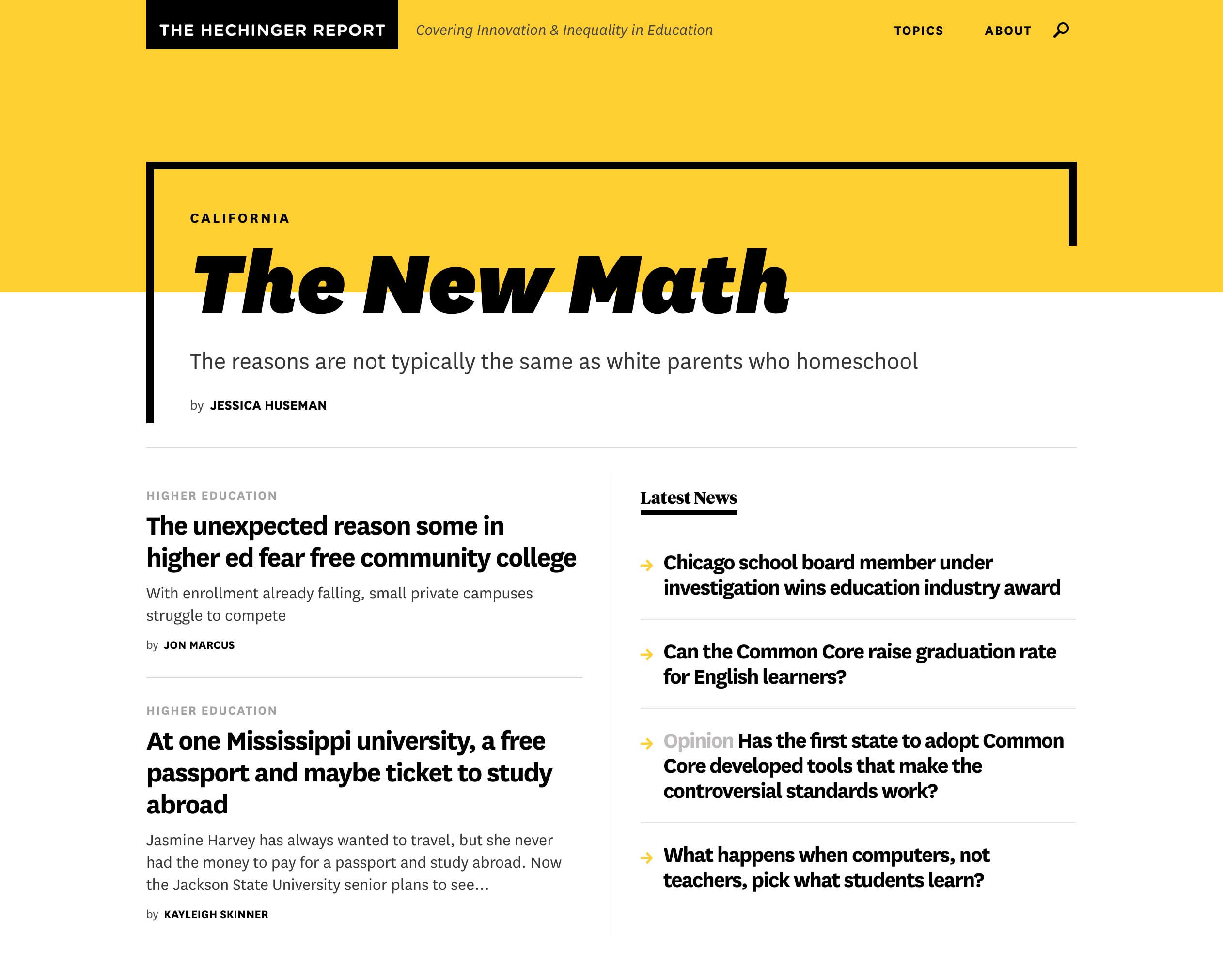 a section of the hechinger report page