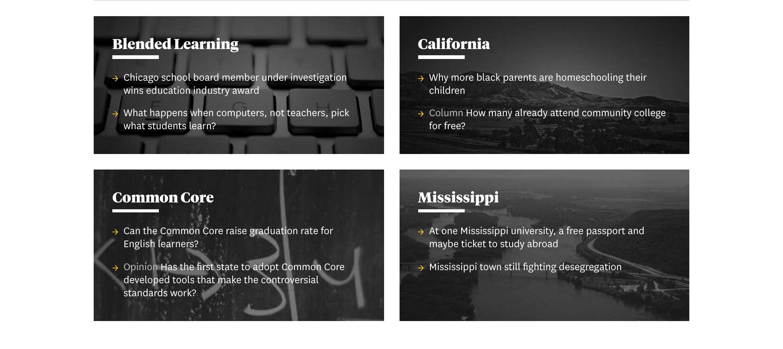 a section of the hechinger report page